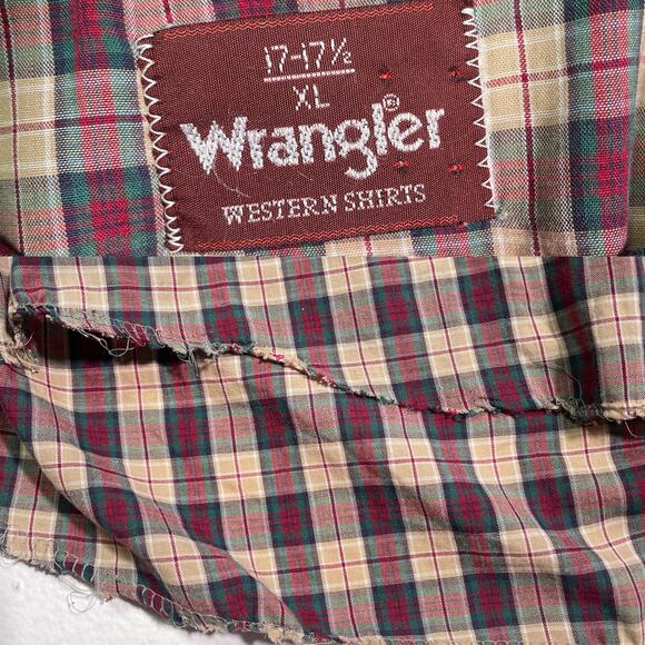 Vintage 80's WRANGLER Plaid Pearl Snap Button Shirt / Sz XL Western Retro READ - Picture 11 of 11